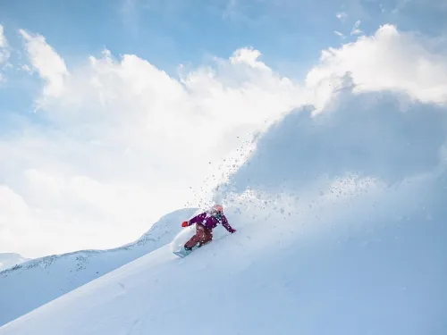 Snowboarder in pow Lake Louise Alberta Ryland Halton