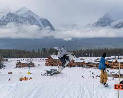 Lake Louise Ski Area snowboarder opening day 2023-24