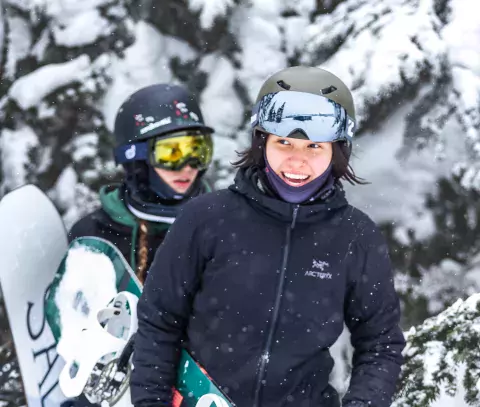 Sisters Ashy and Keyento Gagnon, snowboarders at Hudson Bay Mountain