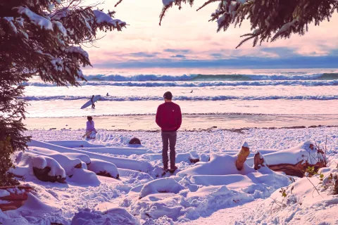 Winter surfing on Vancouver island