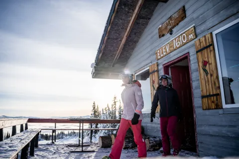 Hudson Bay Smithers British Columbia Skiers Walking On Deck Above Clouds Midday Evan Dux SnowSeekers