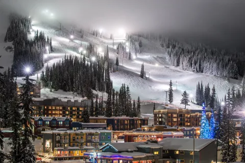 SilverStar Mountain Resort village night Dave Heath SnowSeekers