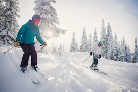 Skiing powder at Troll Resort, northern BC