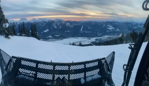 View from the snowcat at the top of Revelstoke Mountain Resort