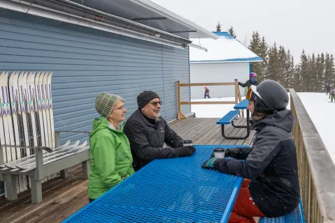 on the deck at Little Smoky daylodge, Mighty Peace, Alberta