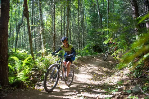 Riding a trail in Squamish, BC.