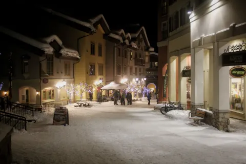 the village at Sun Peaks at night time